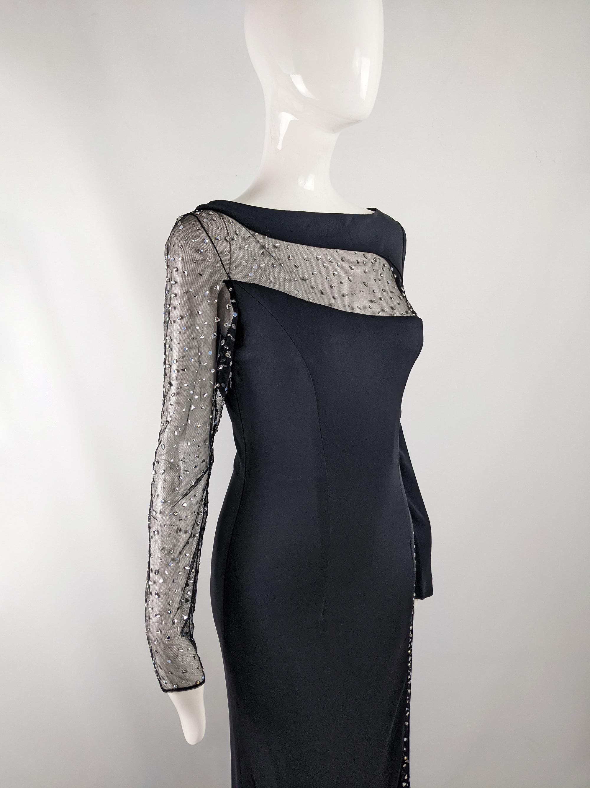 Women's Jiki Vintage Sexy Sheer Maxi Length Long Sleeve Mesh Cut Out Evening Dress Gown