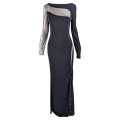 Jiki Vintage Sexy Sheer Maxi Length Long Sleeve Mesh Cut Out Evening Dress Gown