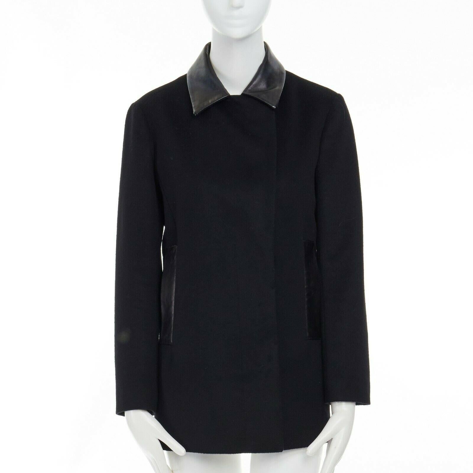 Black JIL SANDER 100% cashmere black collar pocket trim minimal jacket FR34 XS