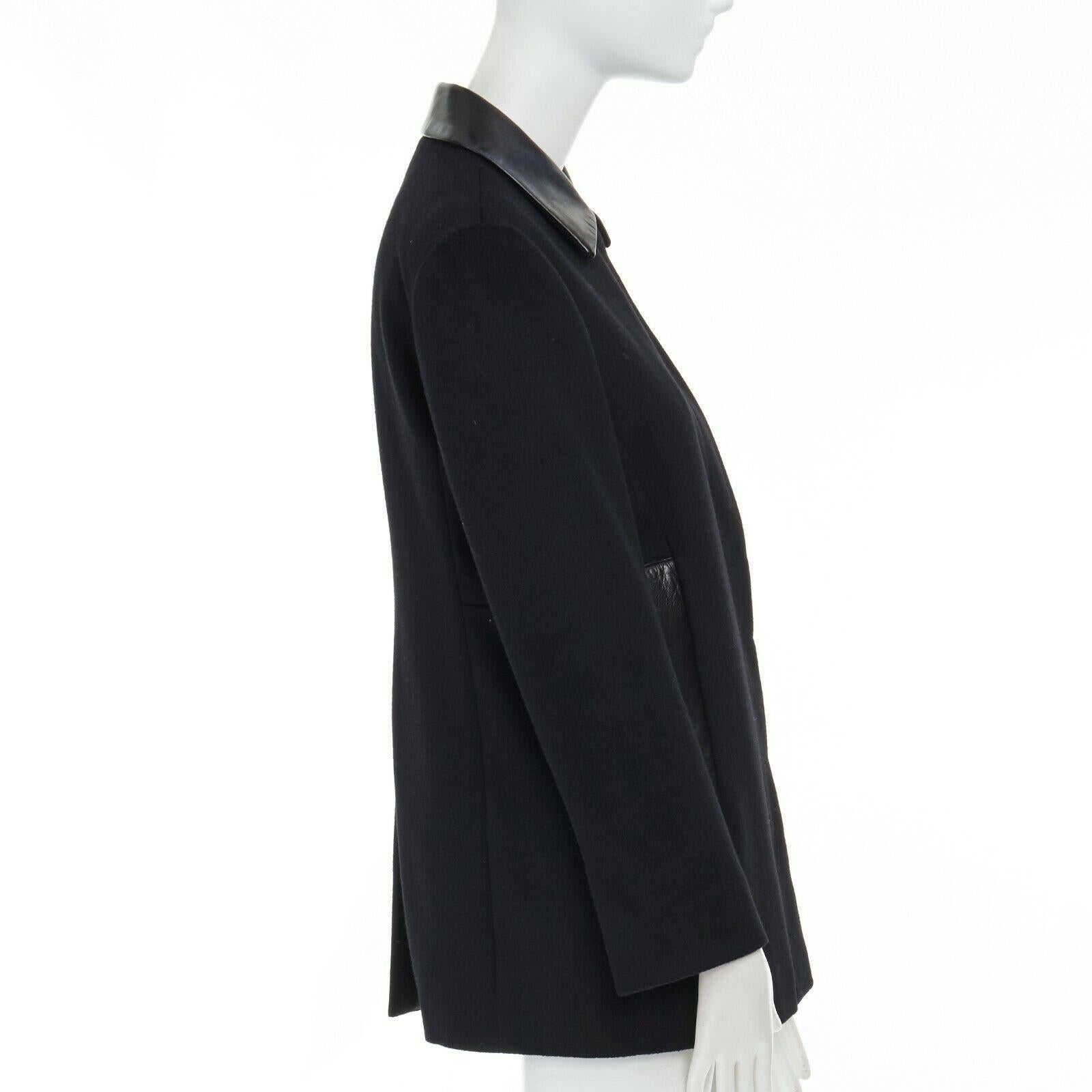 Women's JIL SANDER 100% cashmere black collar pocket trim minimal jacket FR34 XS