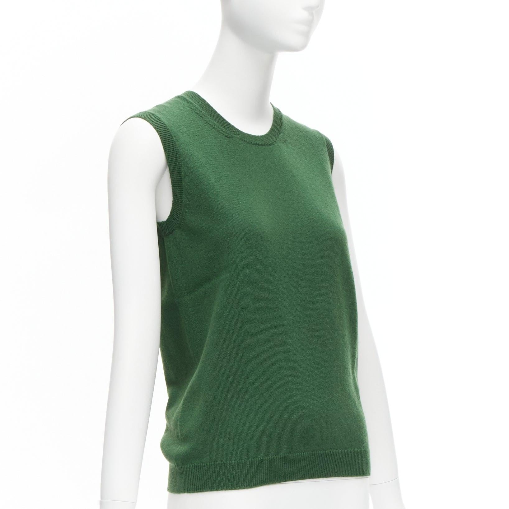 Black JIL SANDER 100% cashmere forest green crew neck sleeveless sweater vest FR34 XS For Sale