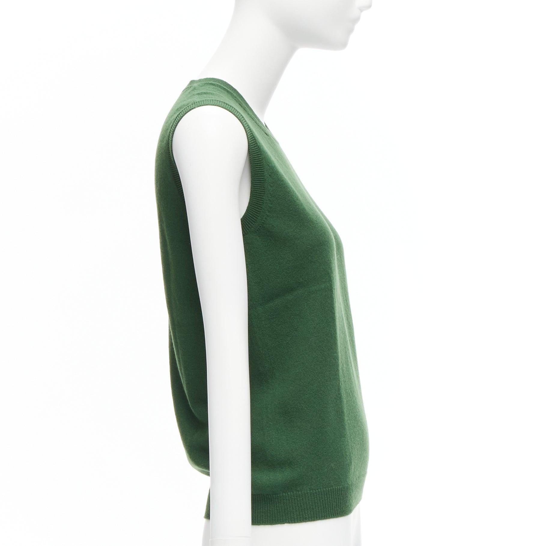 JIL SANDER 100% cashmere forest green crew neck sleeveless sweater vest FR34 XS In Excellent Condition For Sale In Hong Kong, NT