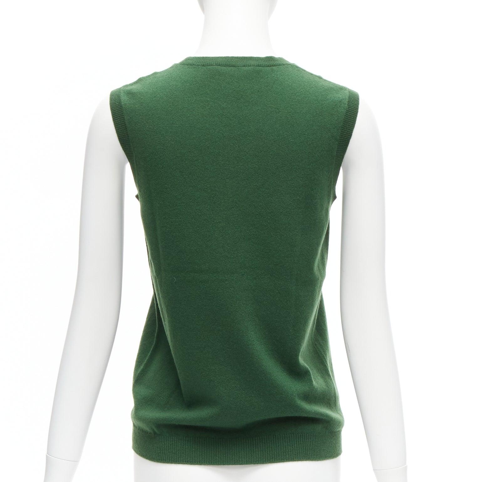 Women's JIL SANDER 100% cashmere forest green crew neck sleeveless sweater vest FR34 XS For Sale