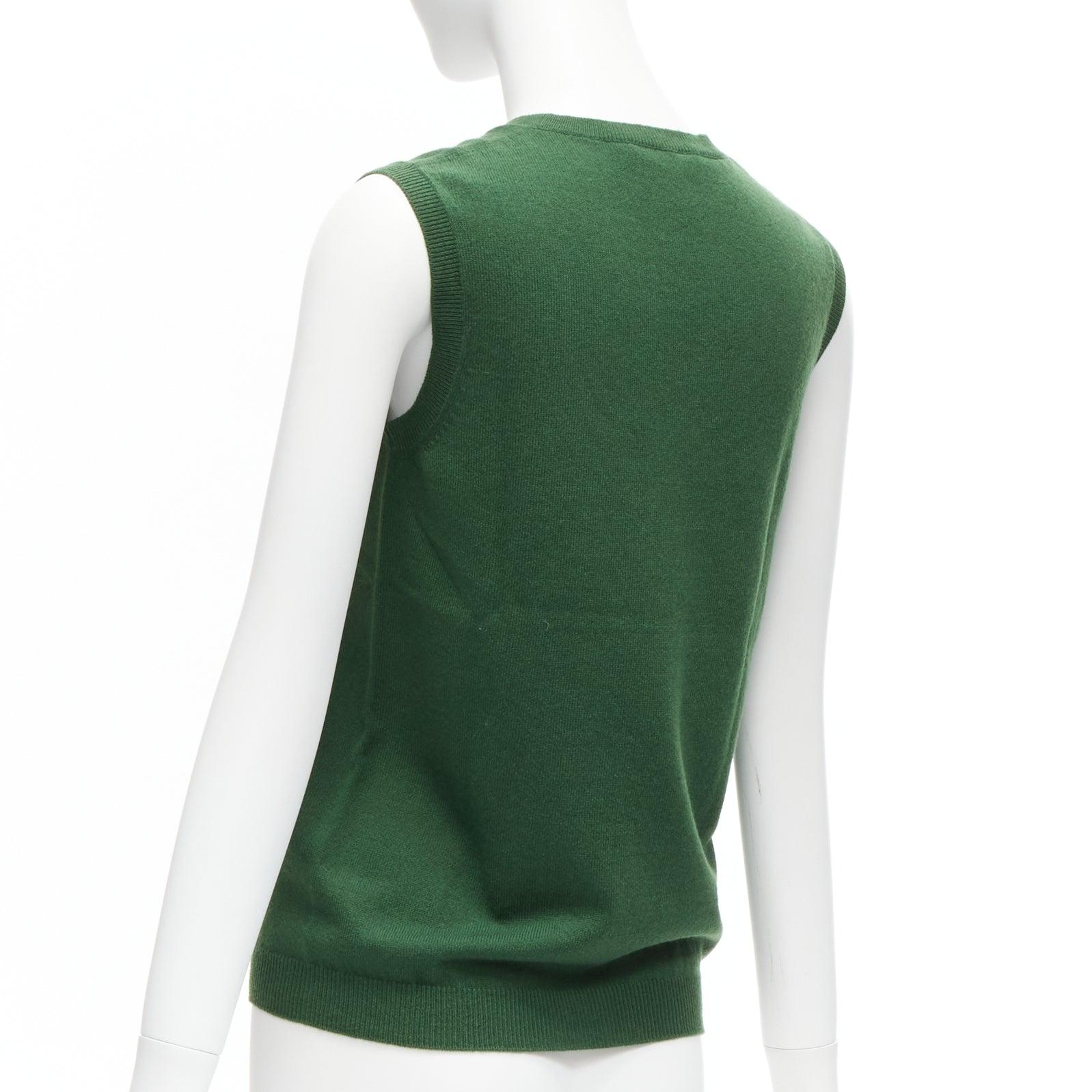 JIL SANDER 100% cashmere verde bosco girocollo senza maniche FR34 XS in vendita 1