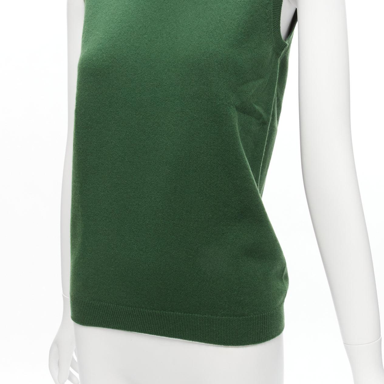 JIL SANDER 100% cashmere forest green crew neck sleeveless sweater vest FR34 XS For Sale 2