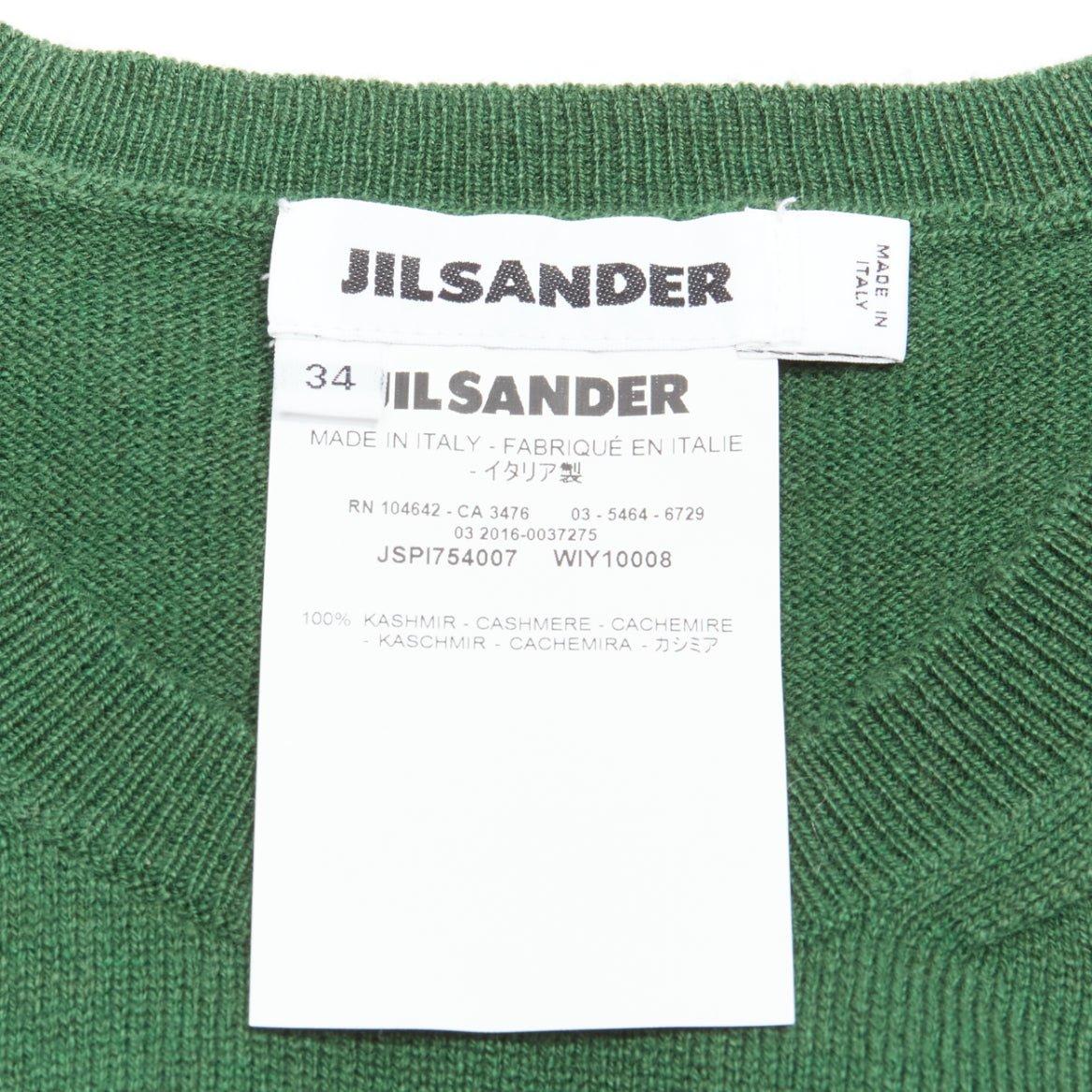 JIL SANDER 100% cashmere verde bosco girocollo senza maniche FR34 XS in vendita 3