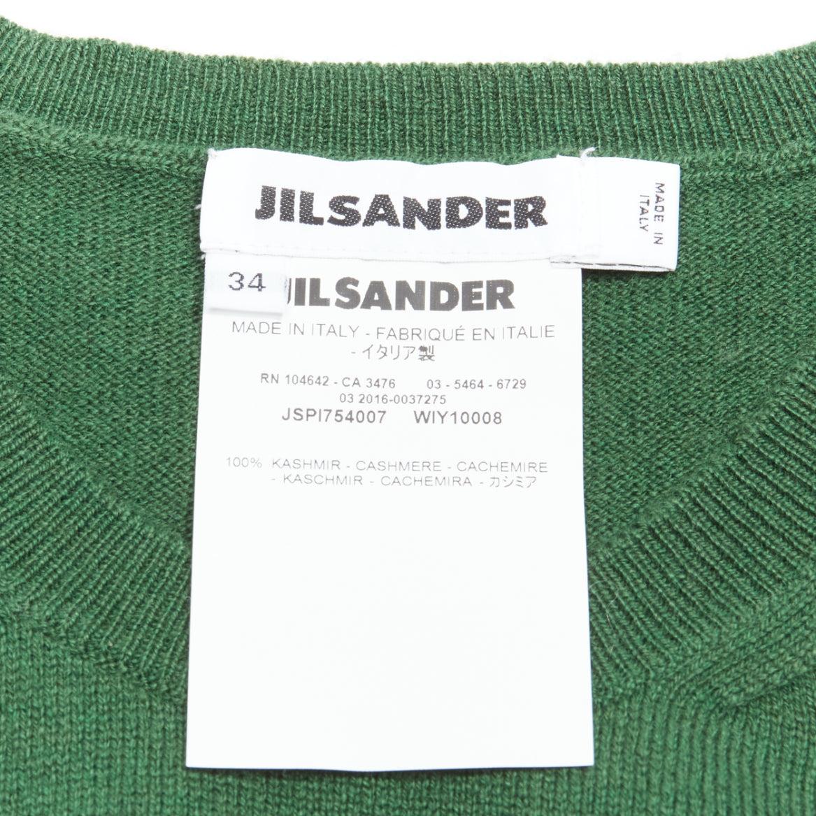 JIL SANDER 100% cashmere forest green crew neck sleeveless sweater vest FR34 XS For Sale 3