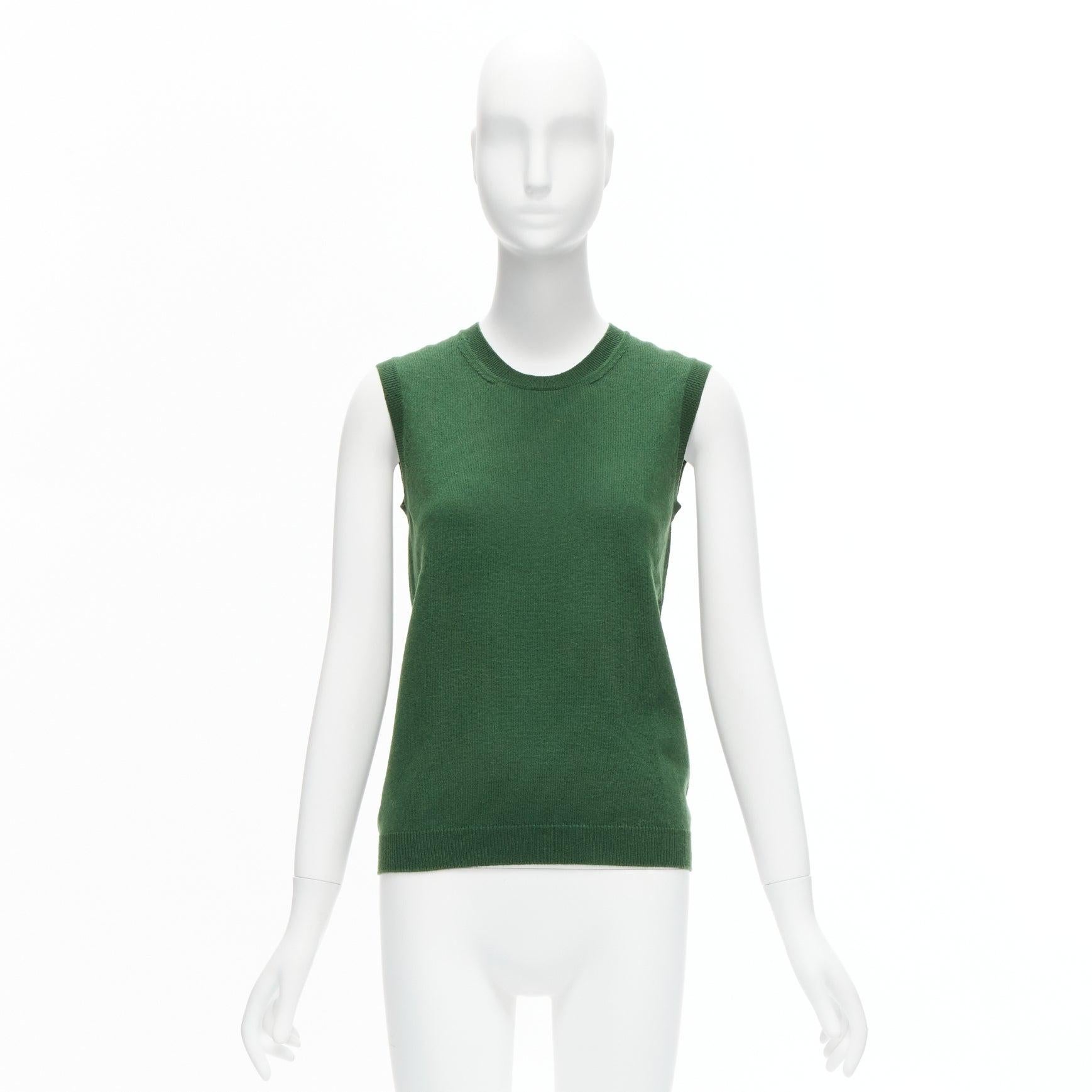 JIL SANDER 100% cashmere verde bosco girocollo senza maniche FR34 XS in vendita 4