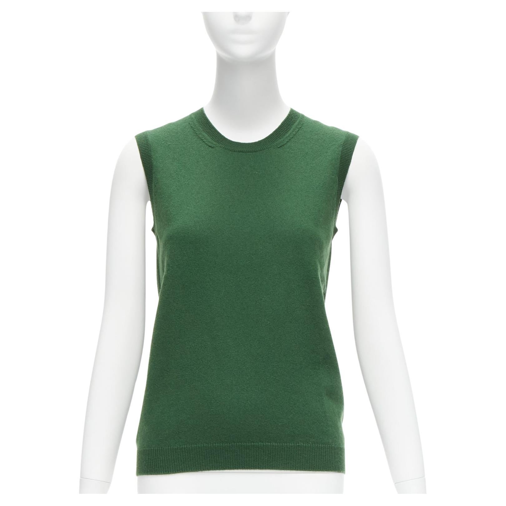 JIL SANDER 100% cashmere forest green crew neck sleeveless sweater vest FR34 XS For Sale