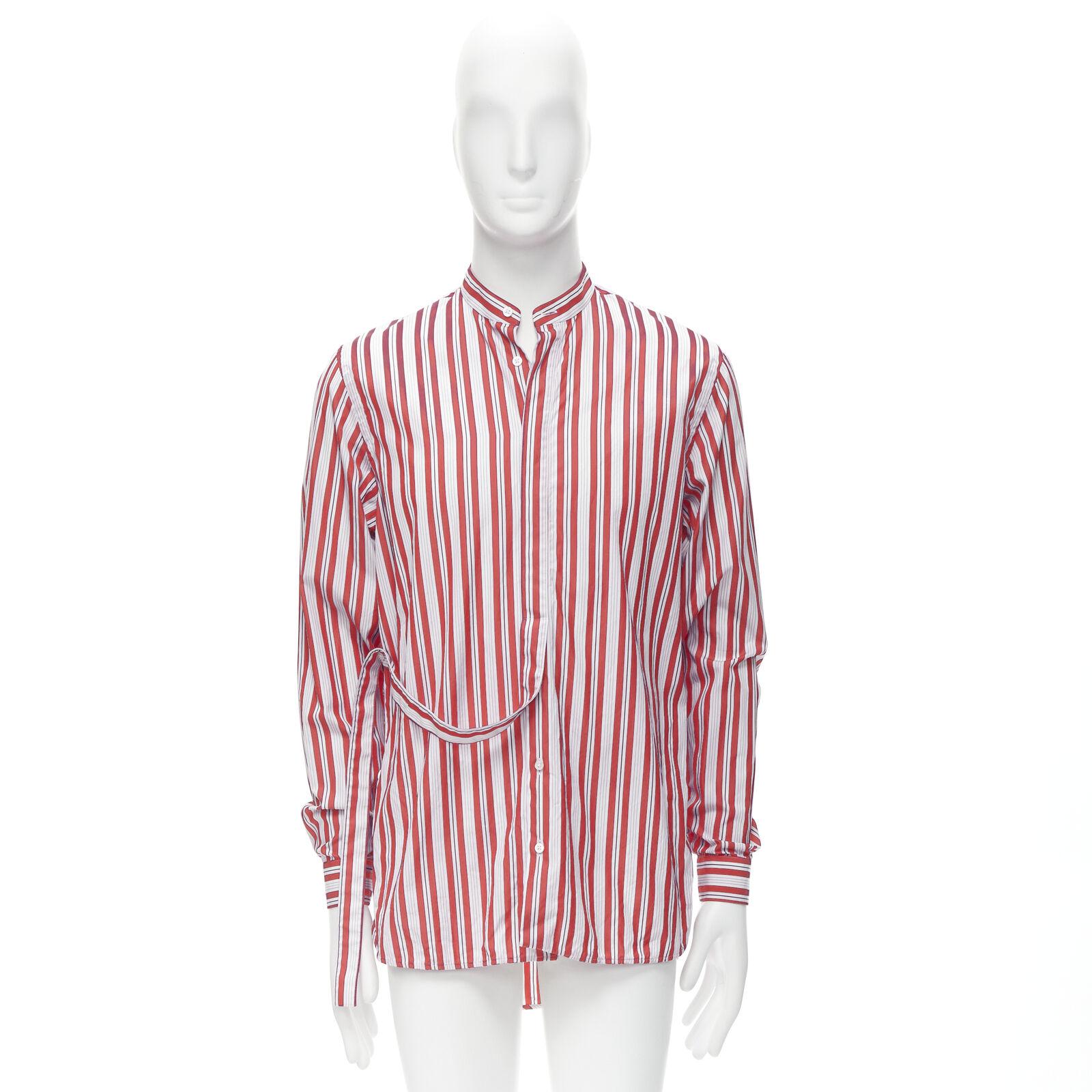 JIL SANDER 100% cotton red vertical stripes deconstructed placket shirt EU38 S For Sale 5