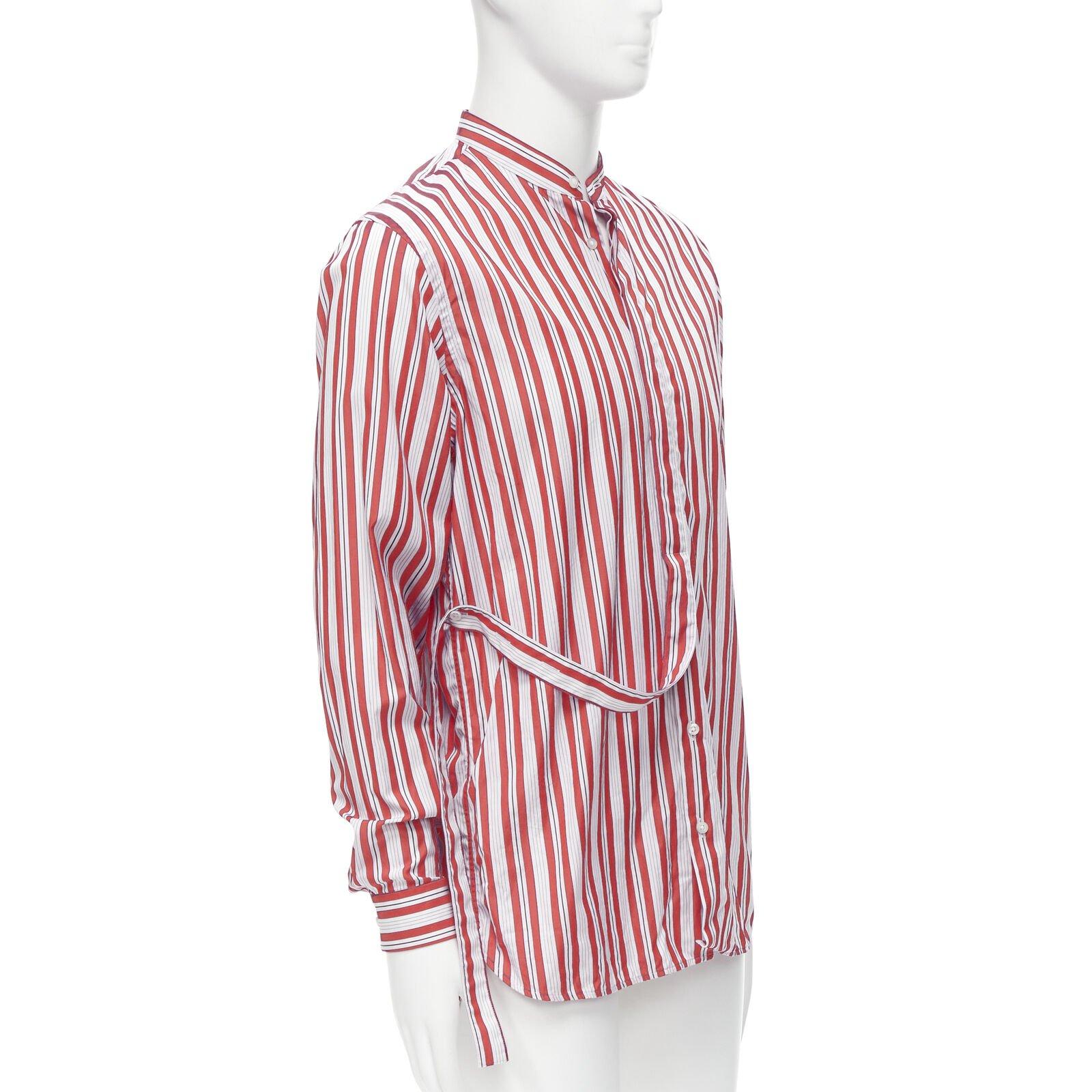 Gray JIL SANDER 100% cotton red vertical stripes deconstructed placket shirt EU38 S For Sale