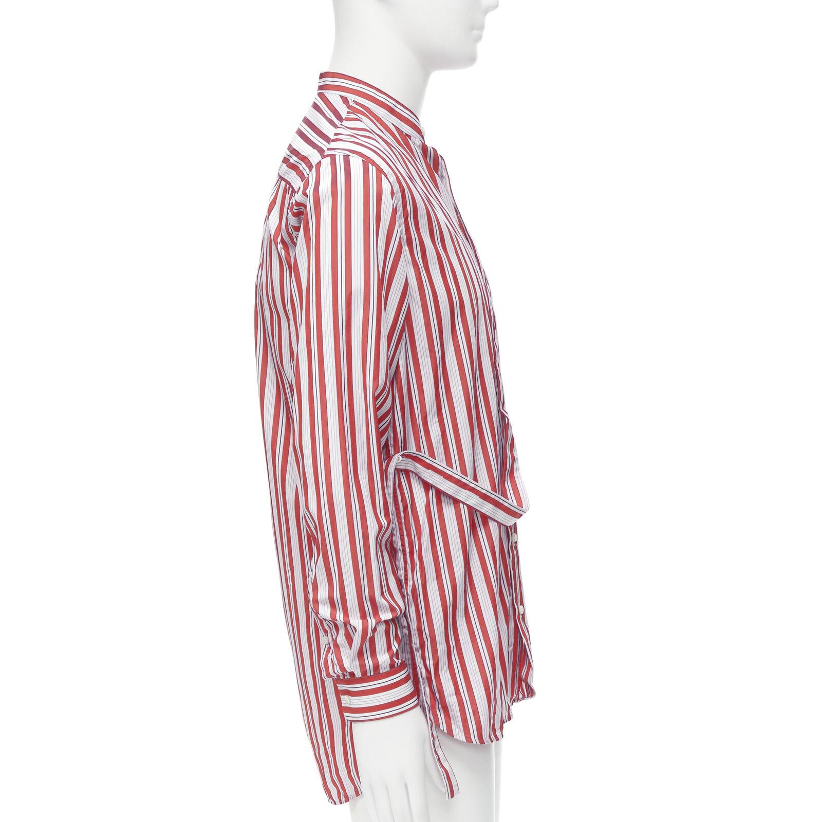 JIL SANDER 100% cotton red vertical stripes deconstructed placket shirt EU38 S In Good Condition For Sale In Hong Kong, NT