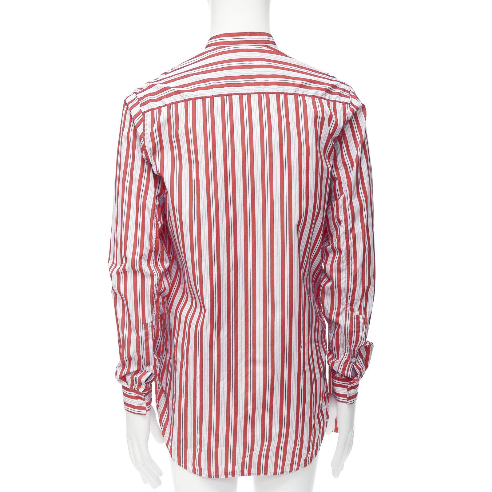 Men's JIL SANDER 100% cotton red vertical stripes deconstructed placket shirt EU38 S For Sale