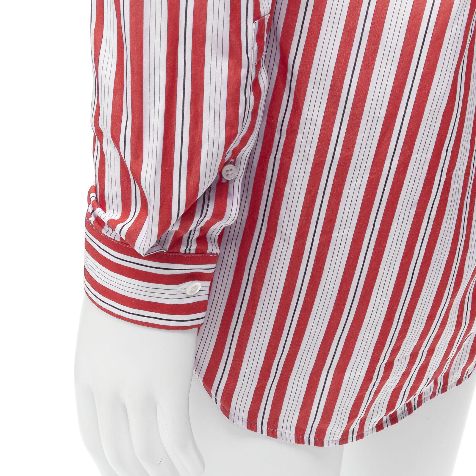 JIL SANDER 100% cotton red vertical stripes deconstructed placket shirt EU38 S For Sale 3