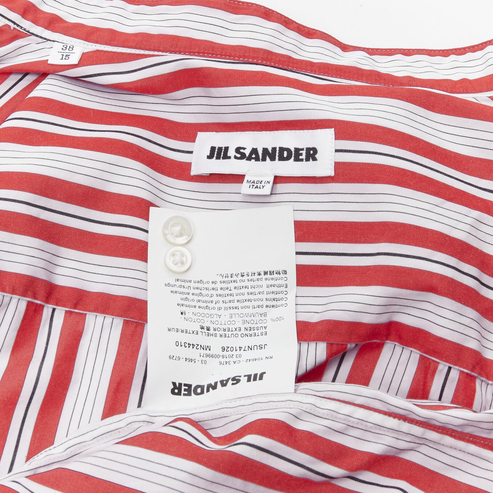 JIL SANDER 100% cotton red vertical stripes deconstructed placket shirt EU38 S For Sale 4