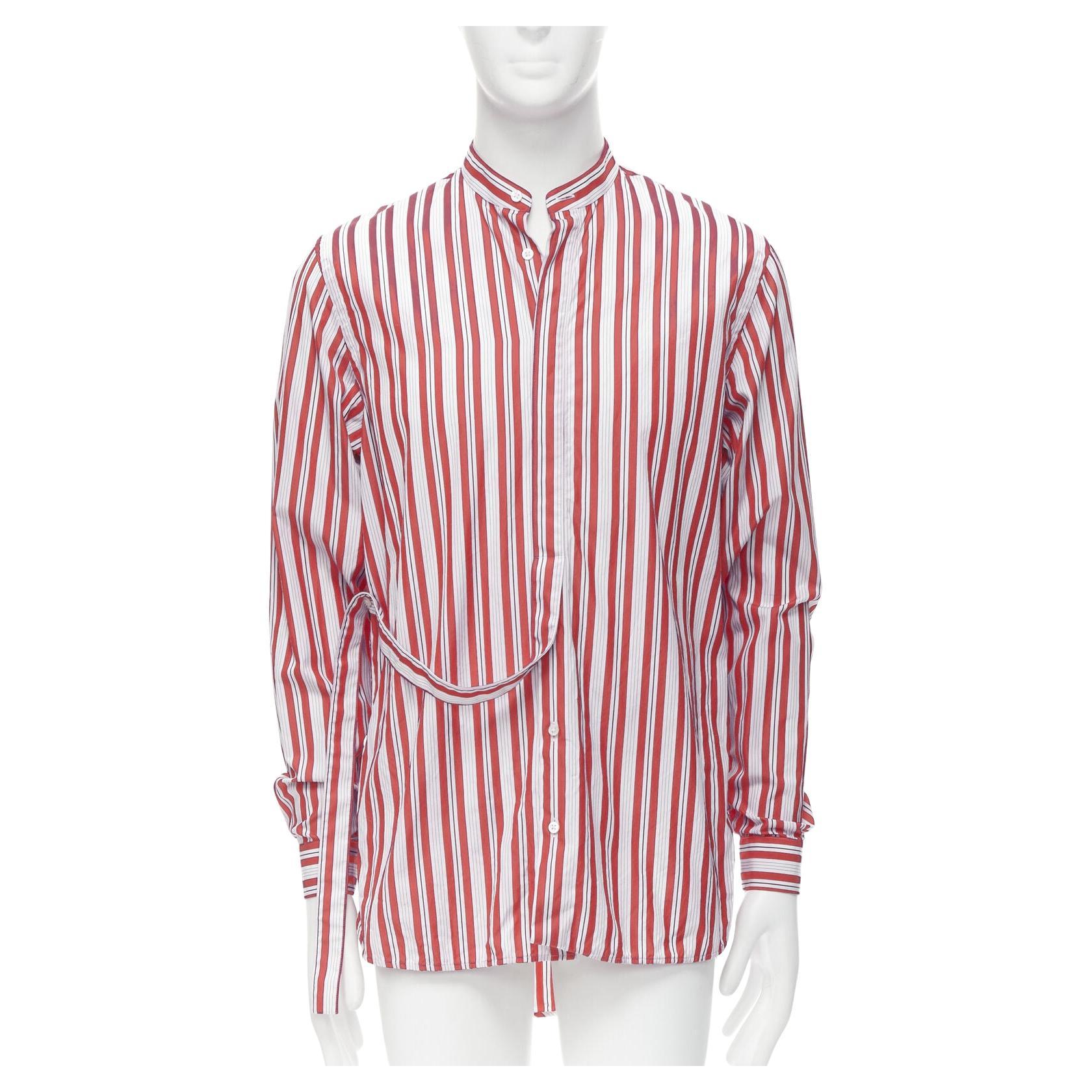 JIL SANDER 100% cotton red vertical stripes deconstructed placket shirt  EU38 S For Sale at 1stDibs