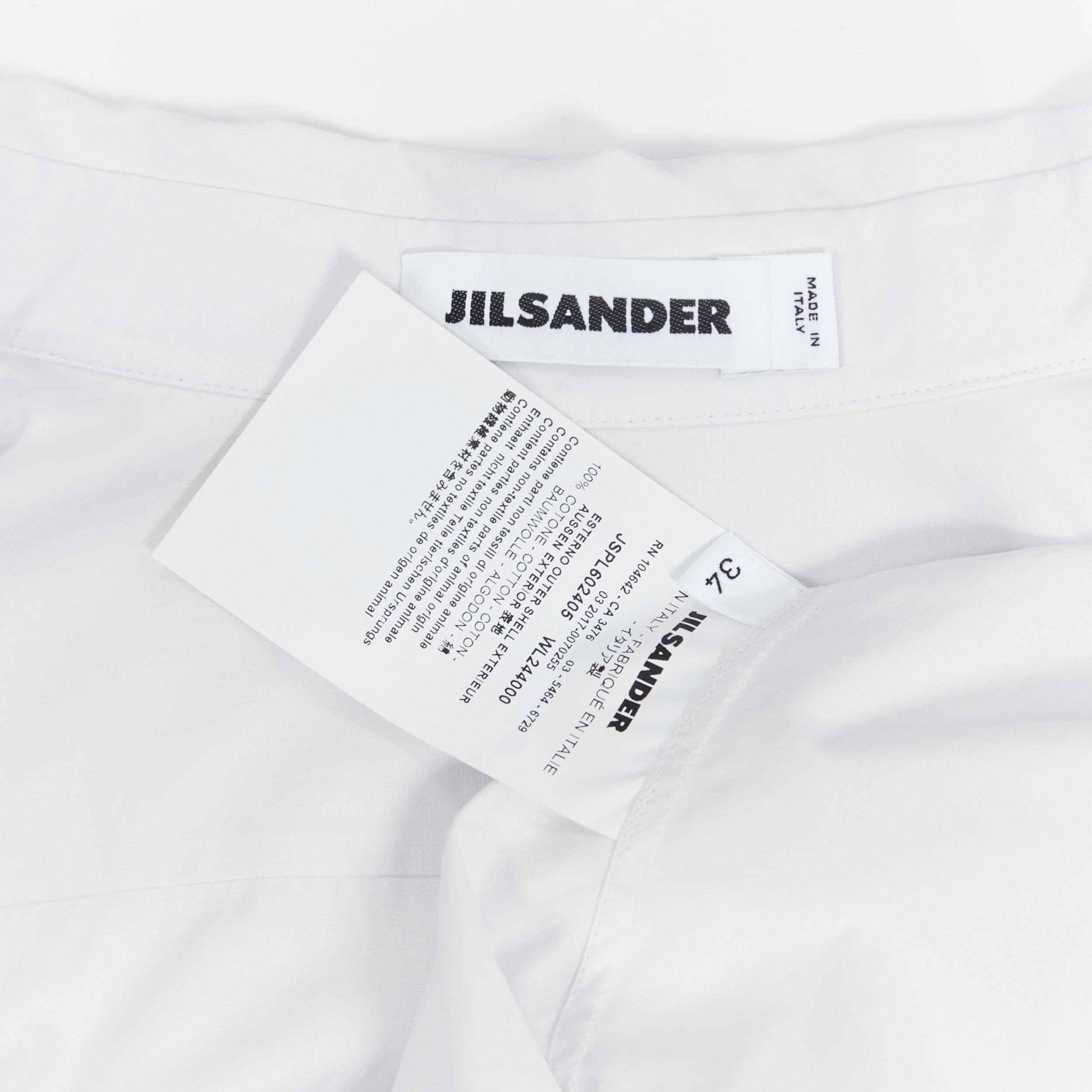 JIL SANDER 100% cotton spead collar 3/4 sleeves curved hem shirt FR34 XS 5