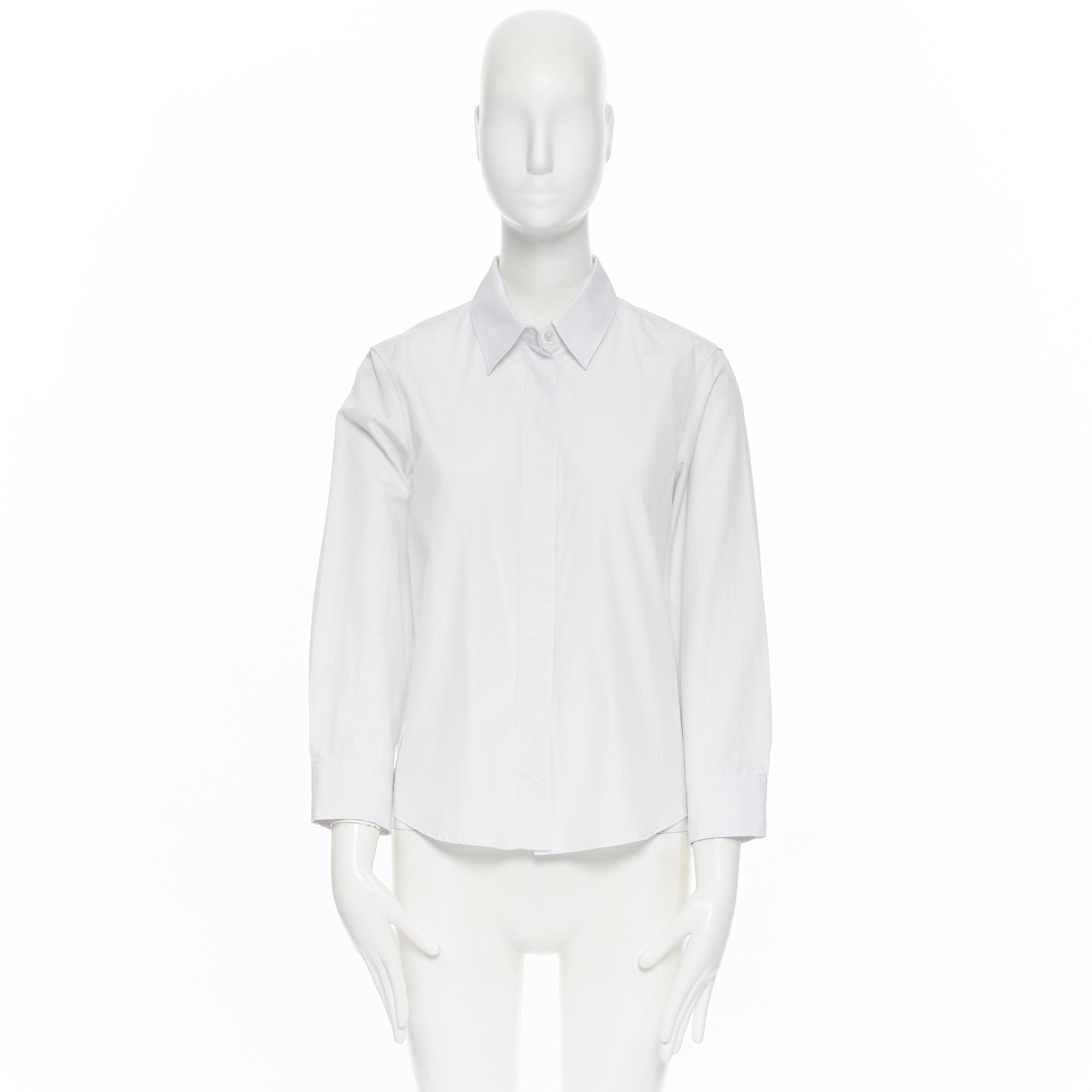 Gray JIL SANDER 100% cotton spead collar 3/4 sleeves curved hem shirt FR34 XS