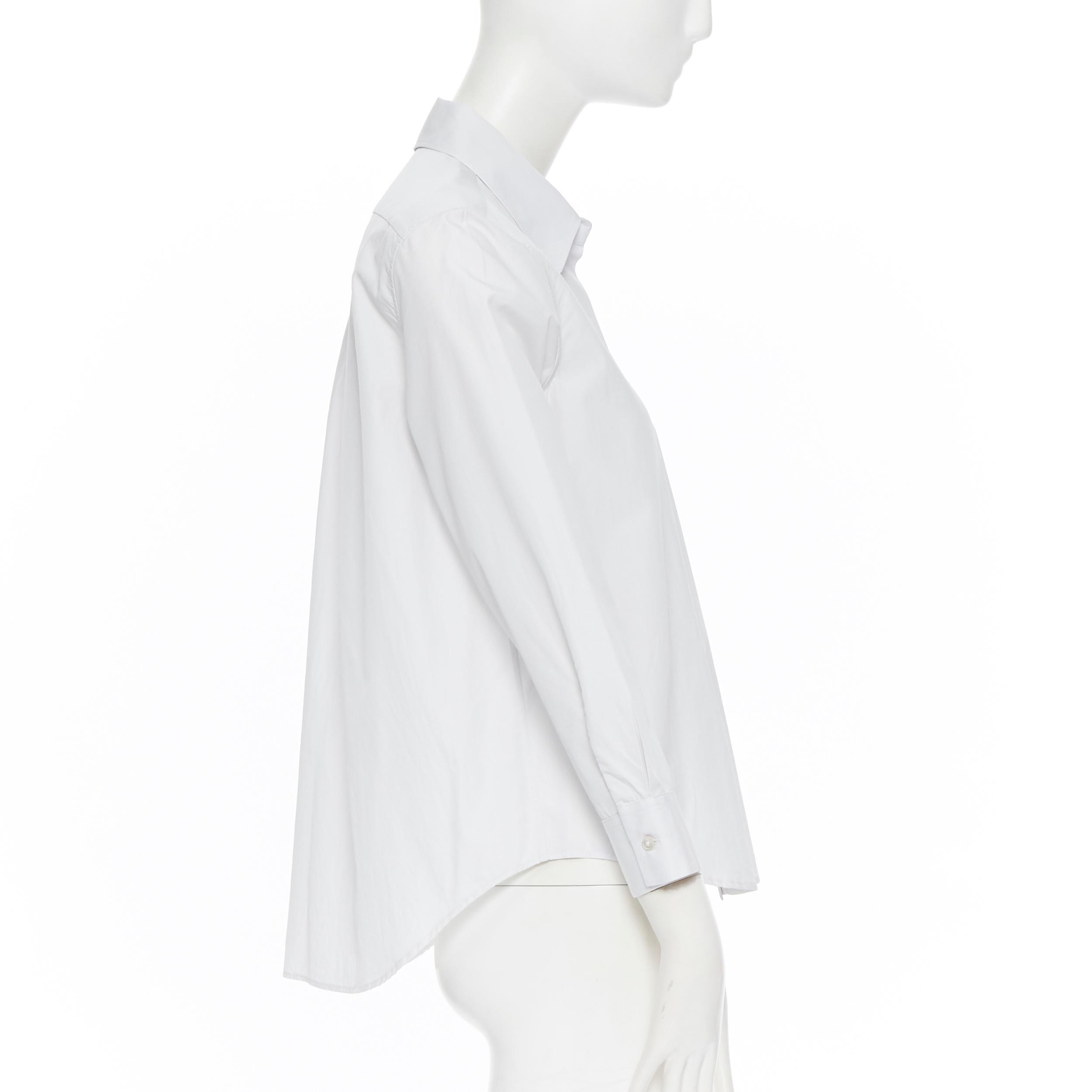 Women's JIL SANDER 100% cotton spead collar 3/4 sleeves curved hem shirt FR34 XS