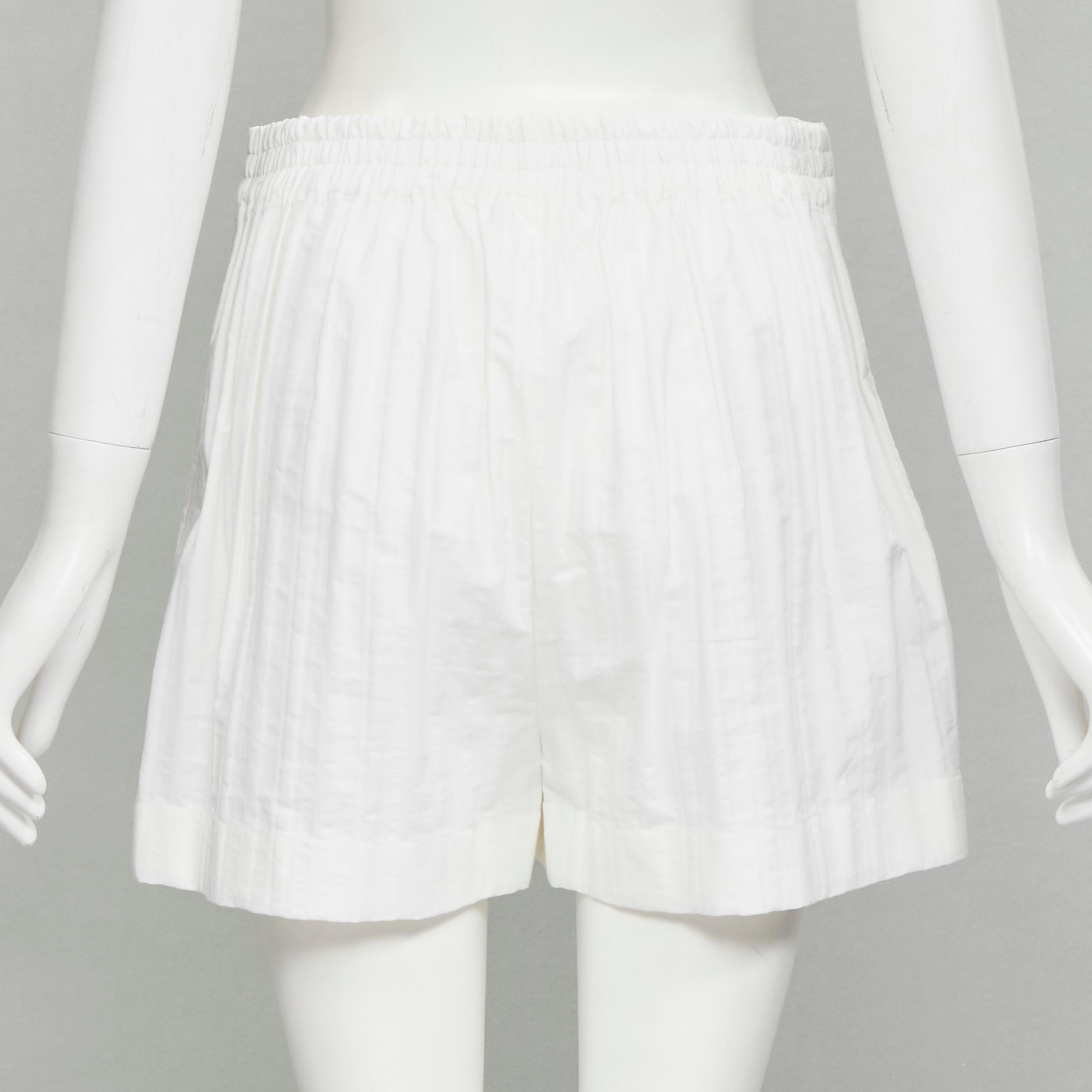 JIL SANDER + 100% weiß gestreifte, hochgestreckte, breite Shorts aus Baumwolle FR34 XS im Zustand „Hervorragend“ im Angebot in Hong Kong, NT