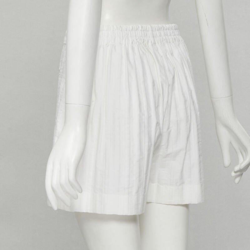 Women's JIL SANDER + 100% cotton white striped high rise wide shorts FR34 XS