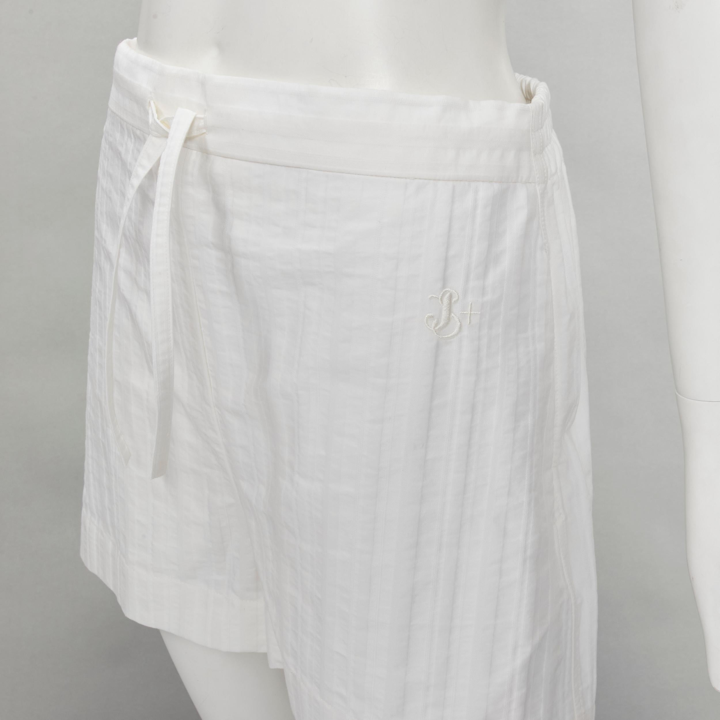 JIL SANDER + 100% weiß gestreifte, hochgestreckte, breite Shorts aus Baumwolle FR34 XS im Angebot 2