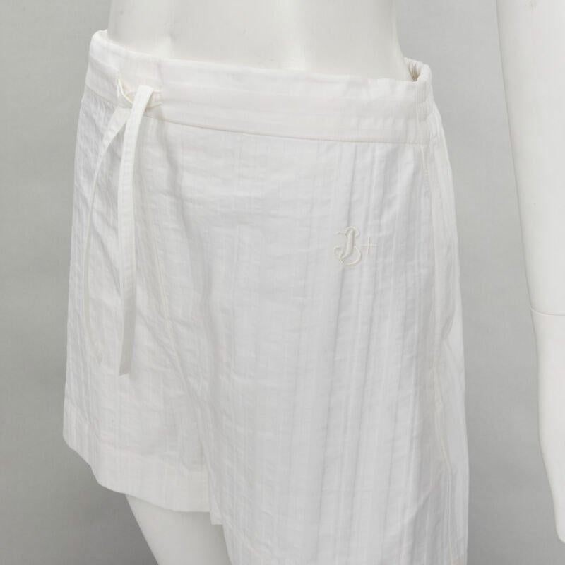 JIL SANDER + 100% cotton white striped high rise wide shorts FR34 XS 2