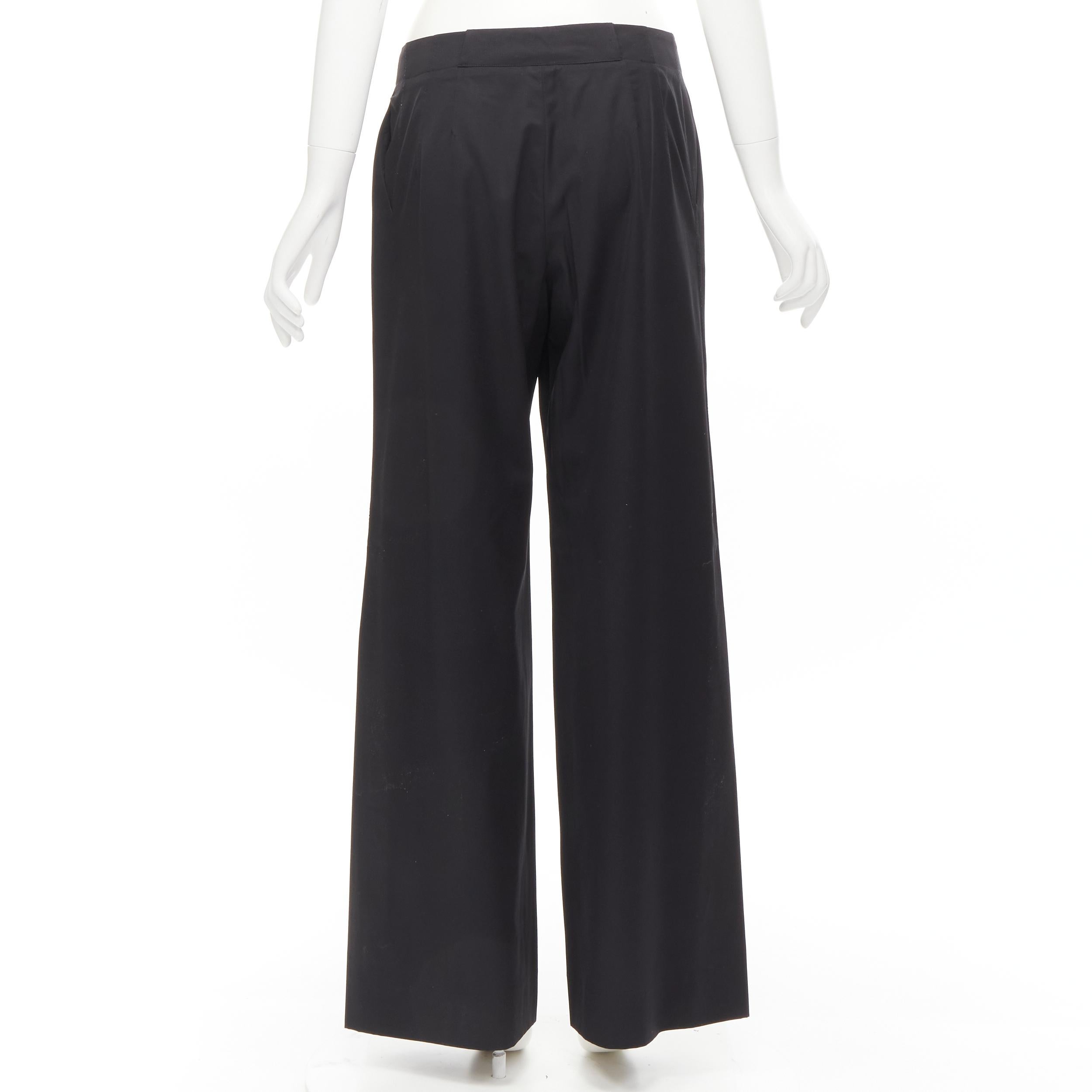 Women's JIL SANDER 100% virgin wool black minimalist wide leg pants FR38 M