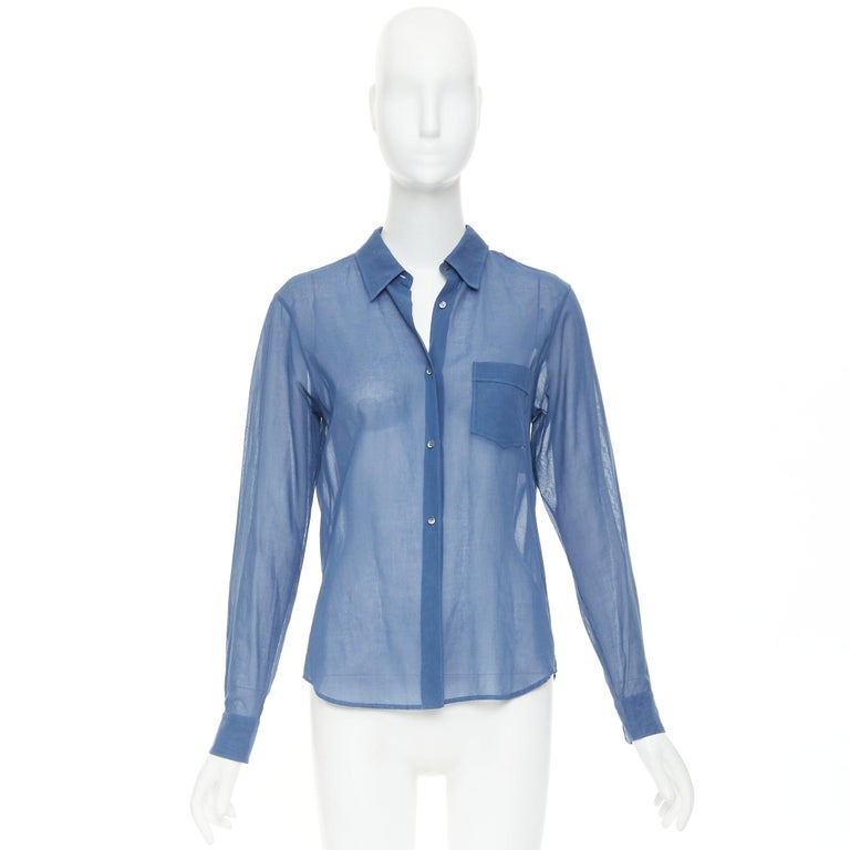 JIL SANDER 2011 Raf Simons blue cotton sheer patch pocket shirt