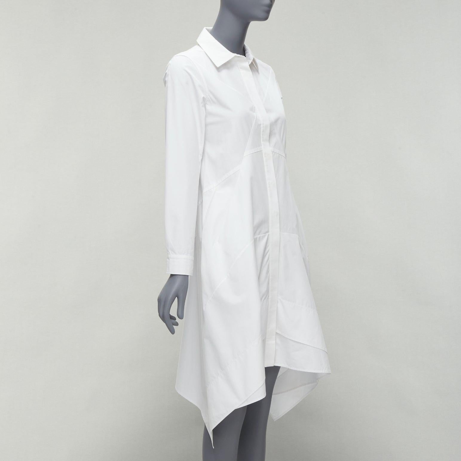 Gray JIL SANDER 2014 white bias panels high low hem shirt dress FR32 XS