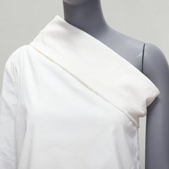 JIL SANDER 2016 Cremefarbenes minimalistisches Baumwolloberteil mit drapiertem Kragen