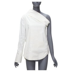 JIL SANDER 2016 cream one shoulder drape collar minimalistic cotton top