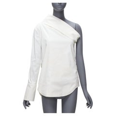 JIL SANDER 2016 - Top en coton minimaliste à col drapé et à une épaule, couleur crème