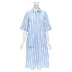 JIL SANDER 2018 blue white vertical striped cotton midi dress FR36 S
