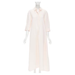 JIL SANDER 2018 blush pink viscose linen cuffed sleeve midi shirt dress FR36 S