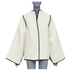 JIL SANDER 2019 Cappotto a maniche larghe in misto lama crema e smerlo nero FR34 XS