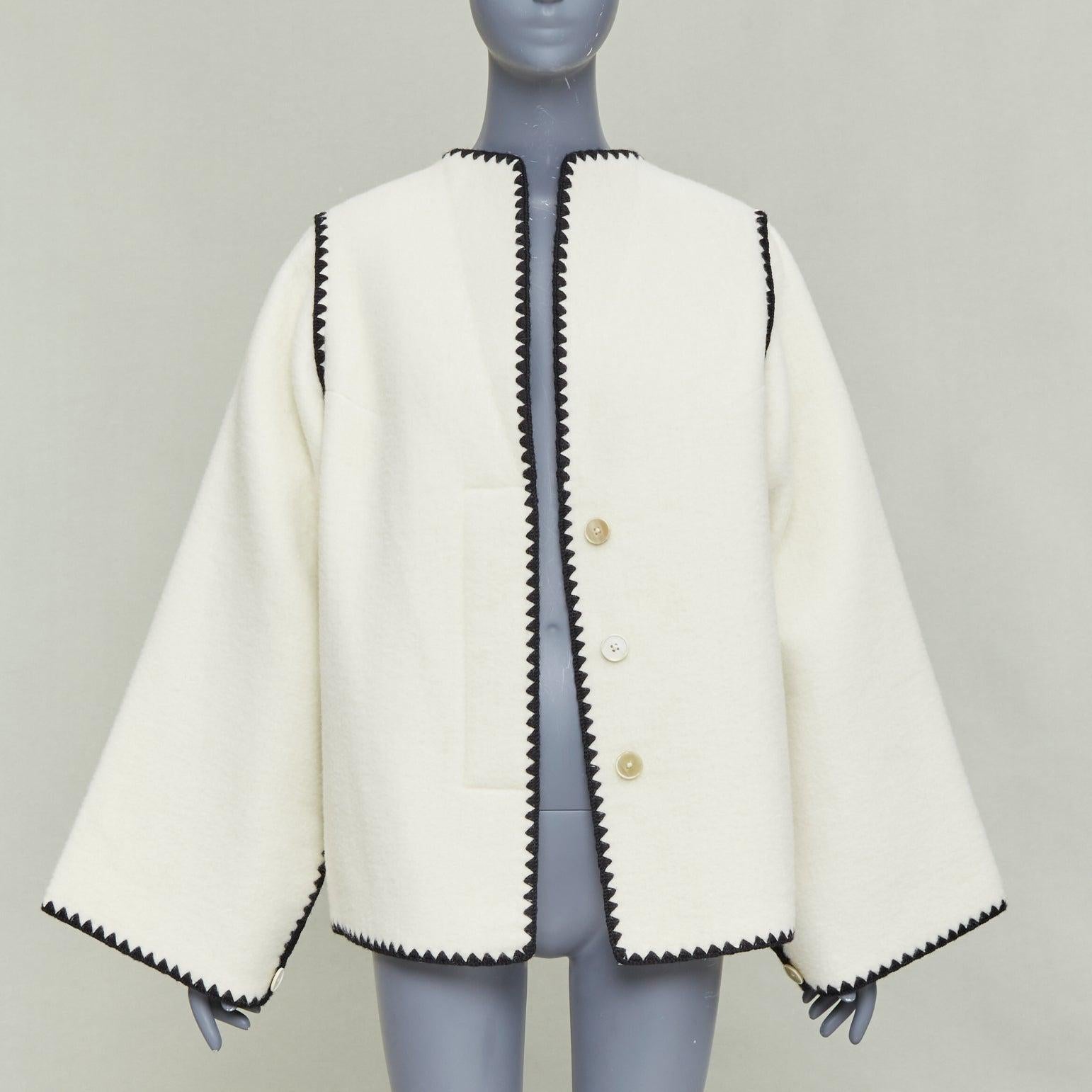 Grigio JIL SANDER 2019 Runway cream llama blend scalloped trim wide sleeve coat FR34 XS in vendita