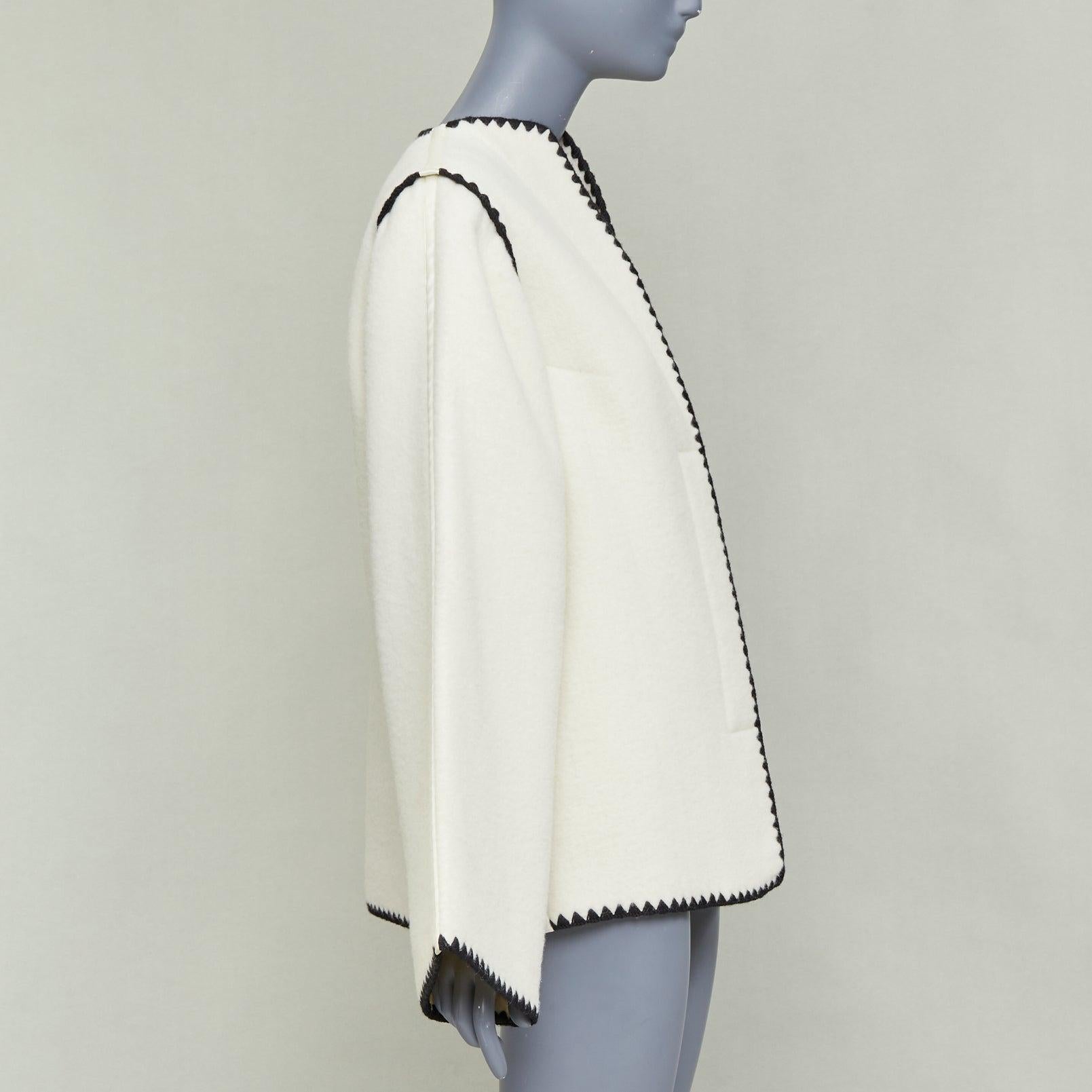 Donna JIL SANDER 2019 Runway cream llama blend scalloped trim wide sleeve coat FR34 XS in vendita