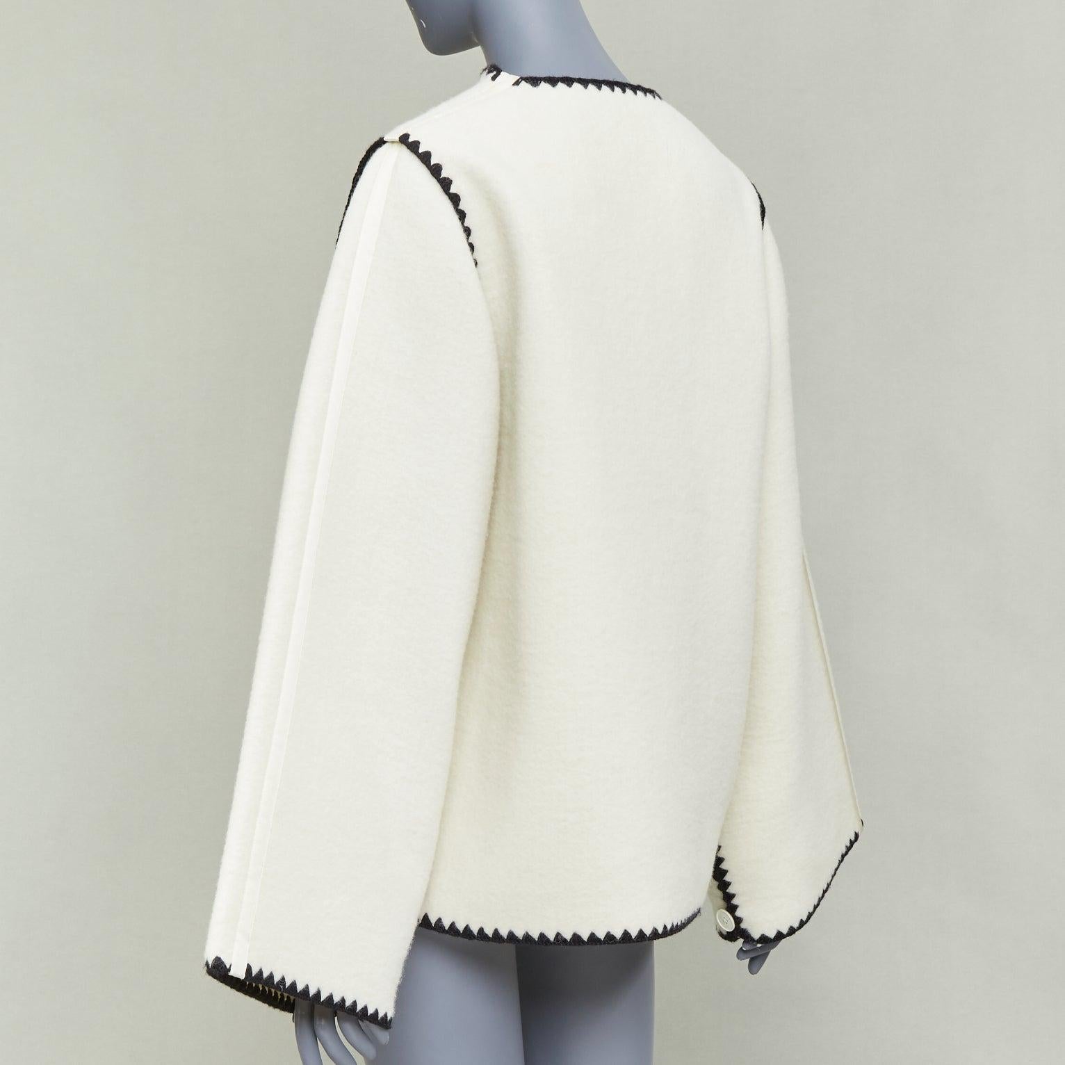 JIL SANDER 2019 Runway cream llama blend scalloped trim wide sleeve coat FR34 XS in vendita 2