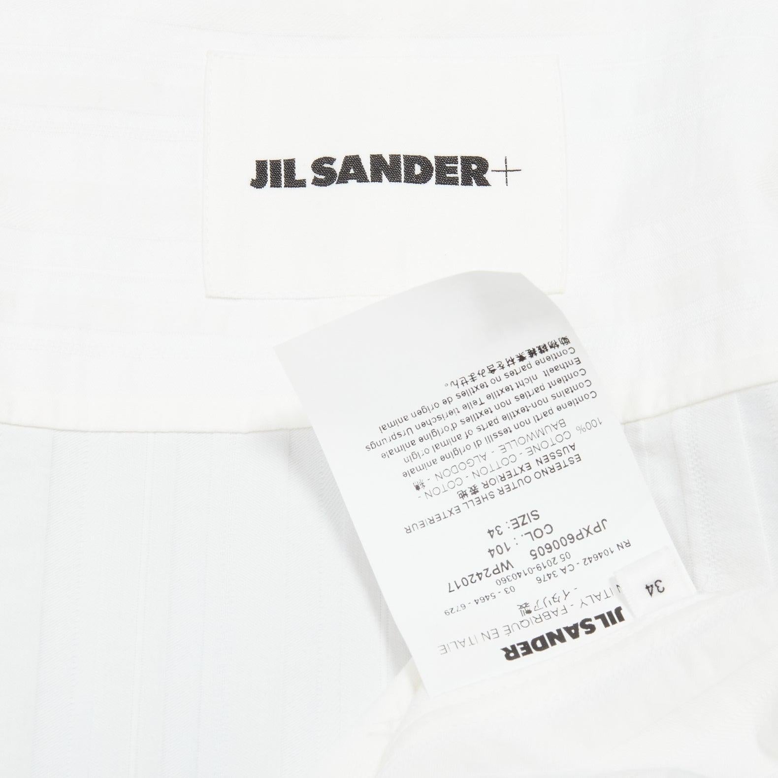 JIL SANDER 2019 striped logo tie buttons mandarin collar boxy shirt FR34 XS For Sale 5