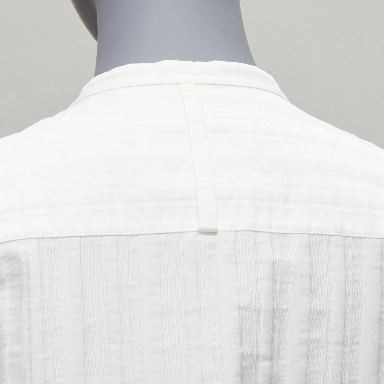 JIL SANDER 2019 striped logo tie buttons mandarin collar boxy shirt FR34 XS For Sale 4