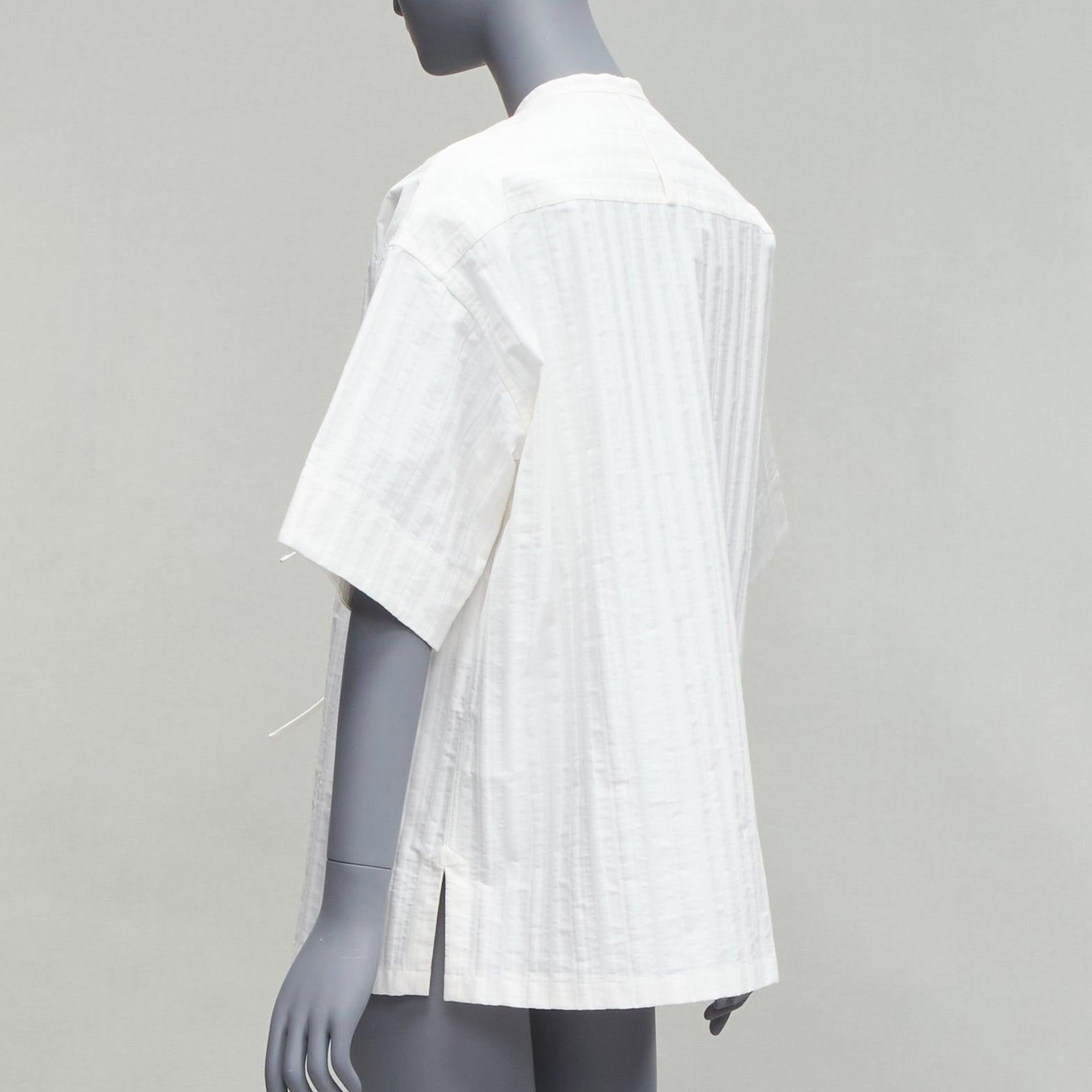 JIL SANDER 2019 white striped logo tie button mandarin collar boxy shirt FR34 XS 2