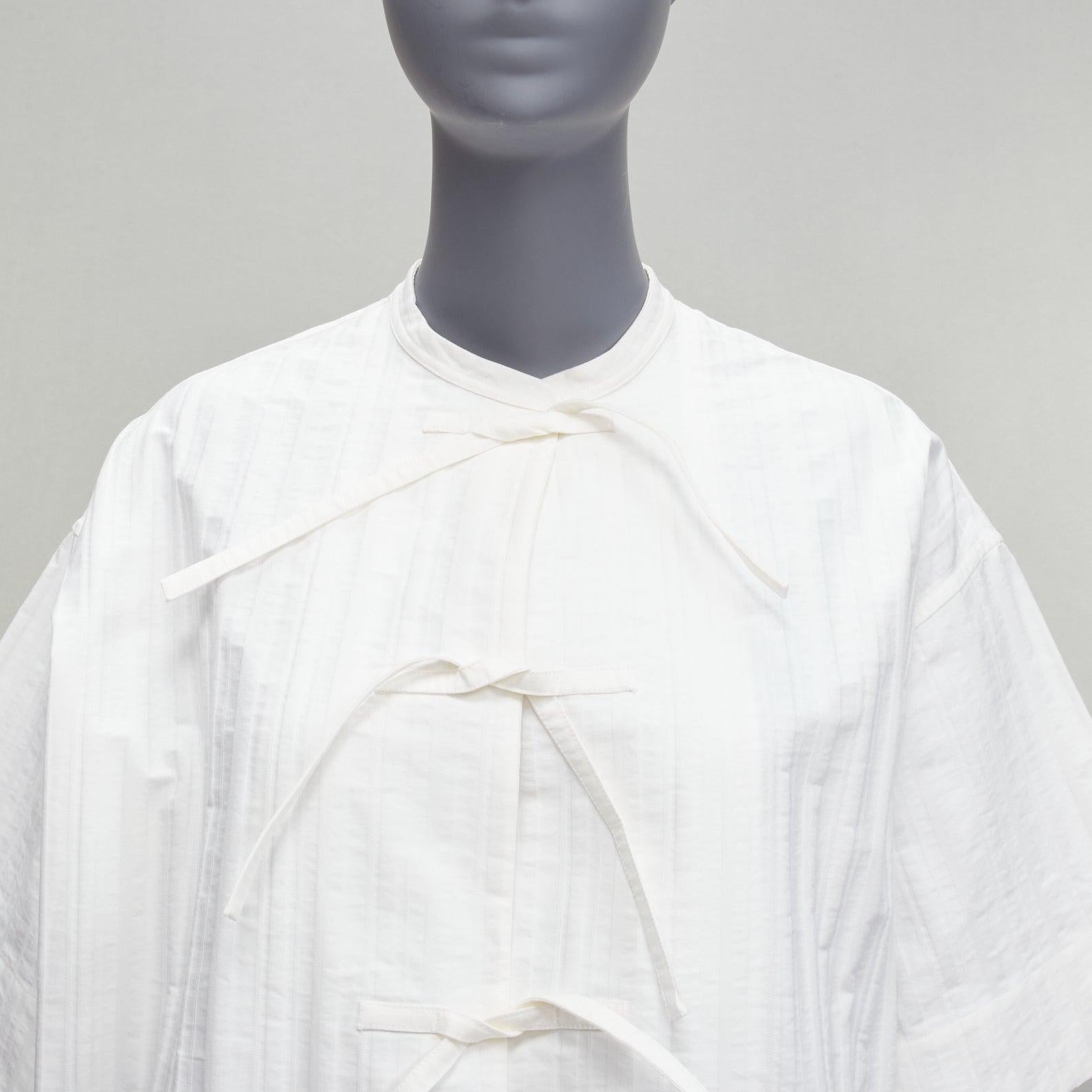 JIL SANDER 2019 white striped logo tie button mandarin collar boxy shirt FR34 XS 3
