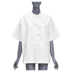 JIL SANDER 2019 Weiß gestreiftes, kastenförmiges Hemd mit Mandarinekragen und Logo und Knopfleiste FR34 XS