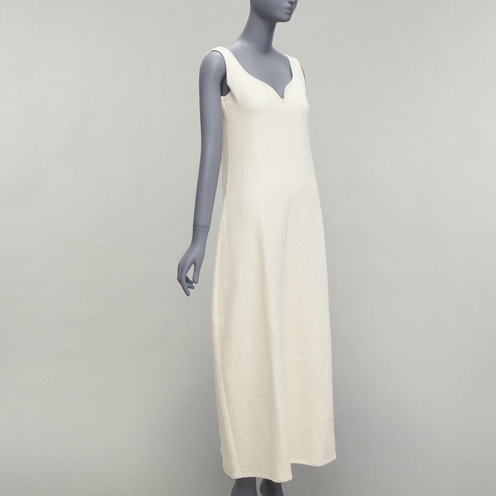 JIL SANDER 2020 cream boiled cotton wool curved neckline boxy dress FR32 XXS In Excellent Condition For Sale In Hong Kong, NT