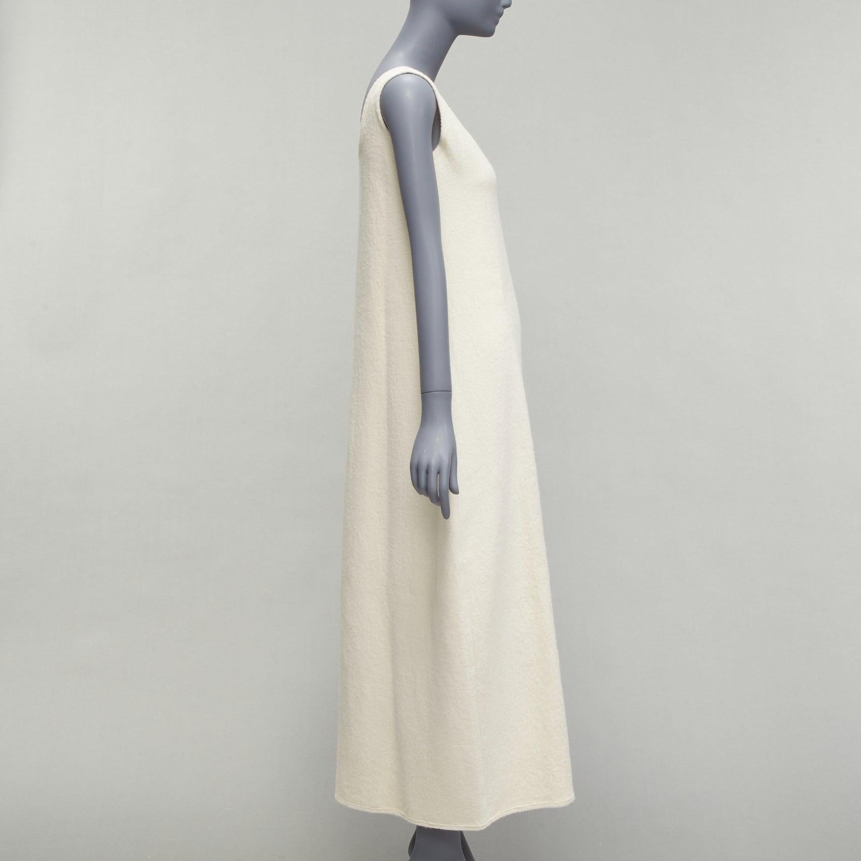 Women's JIL SANDER 2020 cream boiled cotton wool curved neckline boxy dress FR32 XXS For Sale