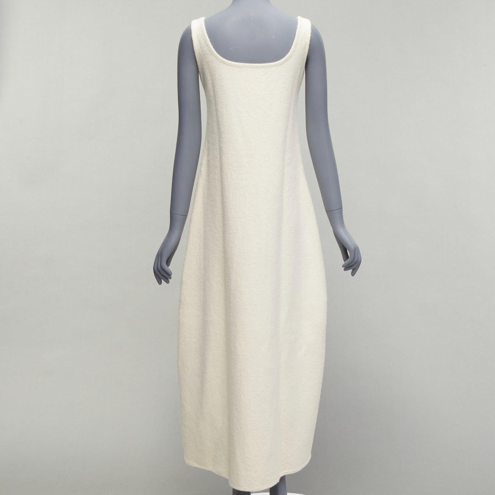 JIL SANDER 2020 cream boiled cotton wool curved neckline boxy dress FR32 XXS For Sale 1
