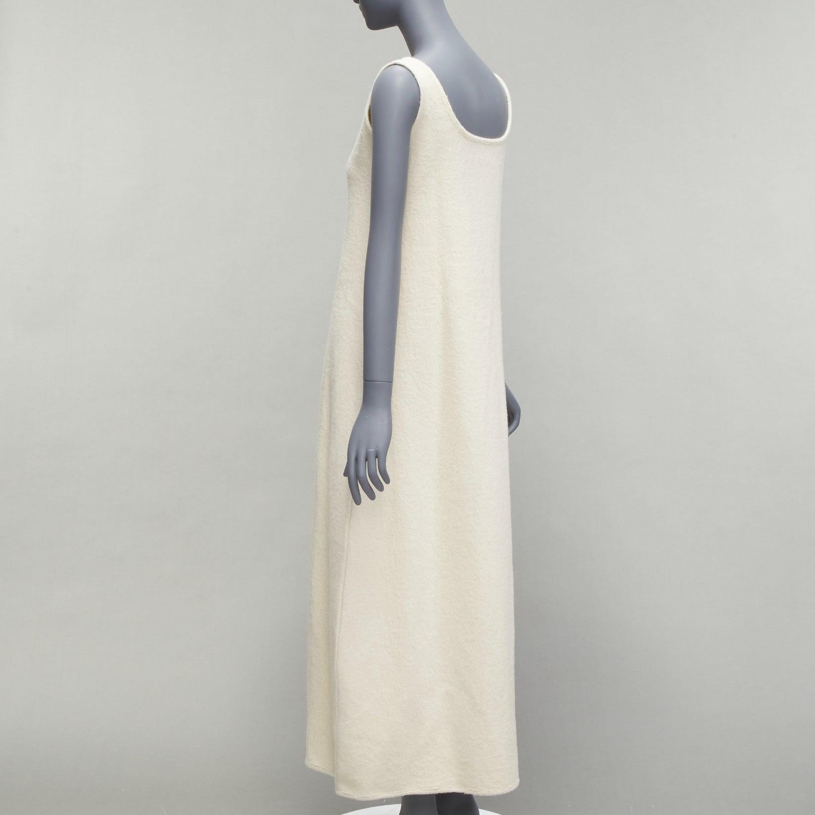 JIL SANDER 2020 cream boiled cotton wool curved neckline boxy dress FR32 XXS For Sale 2