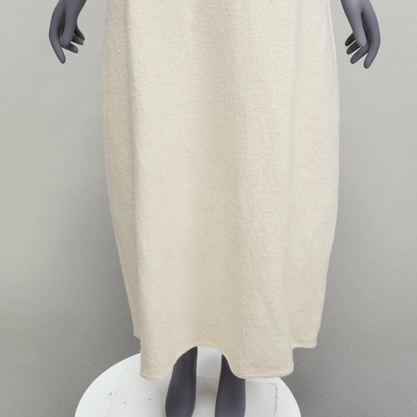 JIL SANDER 2020 cream boiled cotton wool curved neckline boxy dress FR32 XXS For Sale 3
