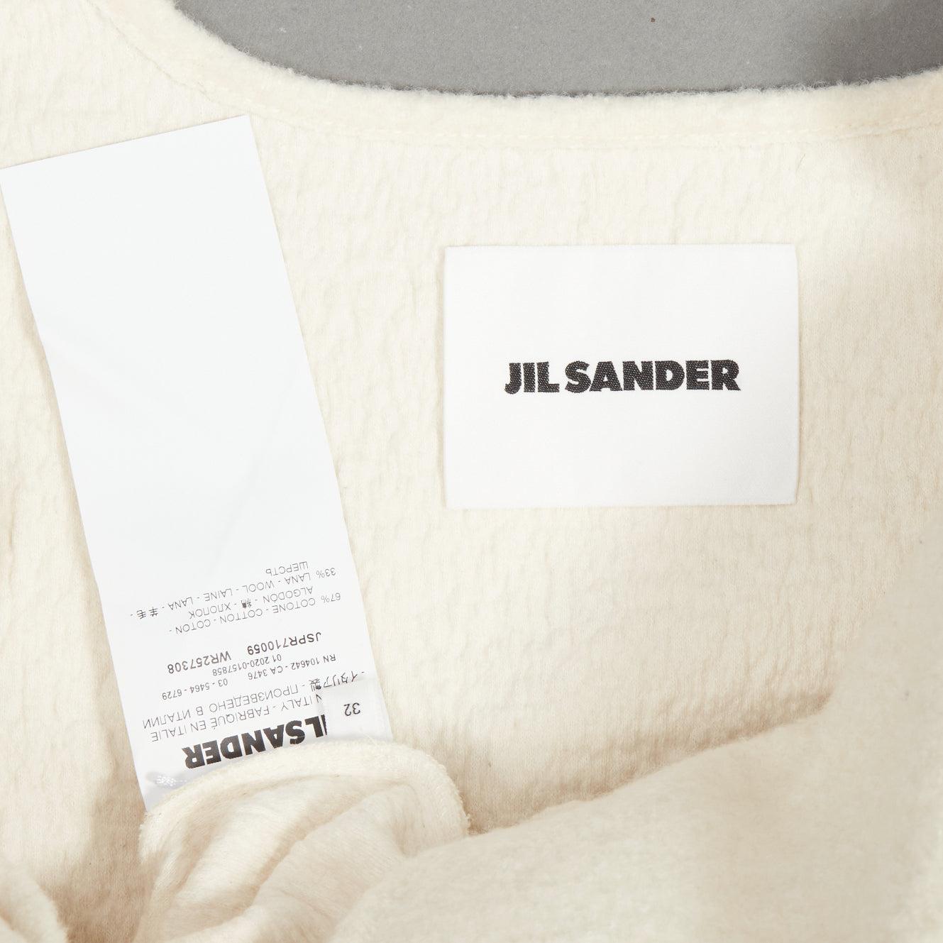 JIL SANDER 2020 cream boiled cotton wool curved neckline boxy dress FR32 XXS For Sale 4